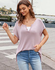 Notched Short Sleeve Knit Top