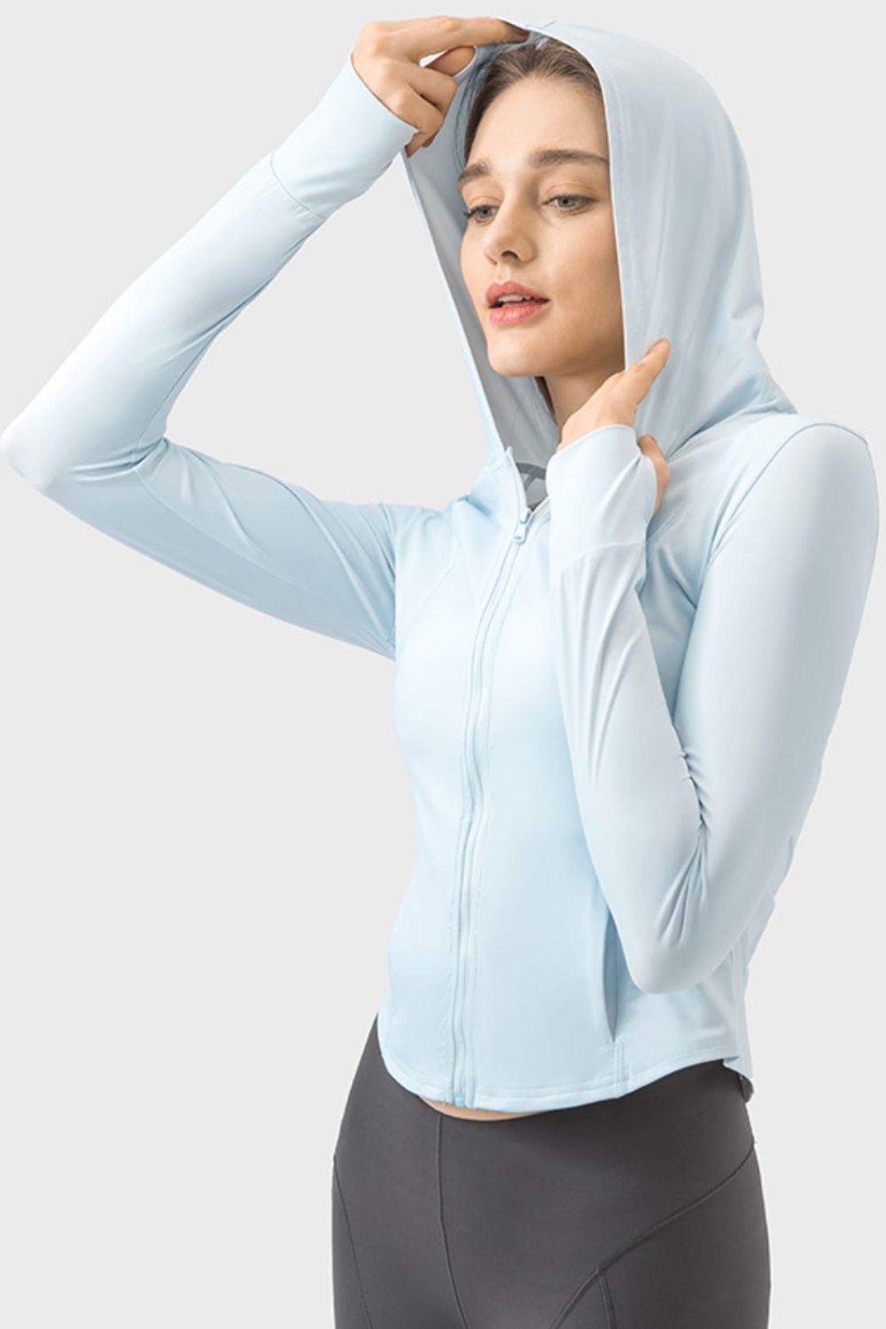 Lavender Pocketed Zip Up Hooded Long Sleeve Active Outerwear Sentient Beauty Fashions Apaparel &amp; Accessories