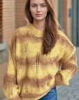 Openwork Round Neck Long Sleeve Sweater