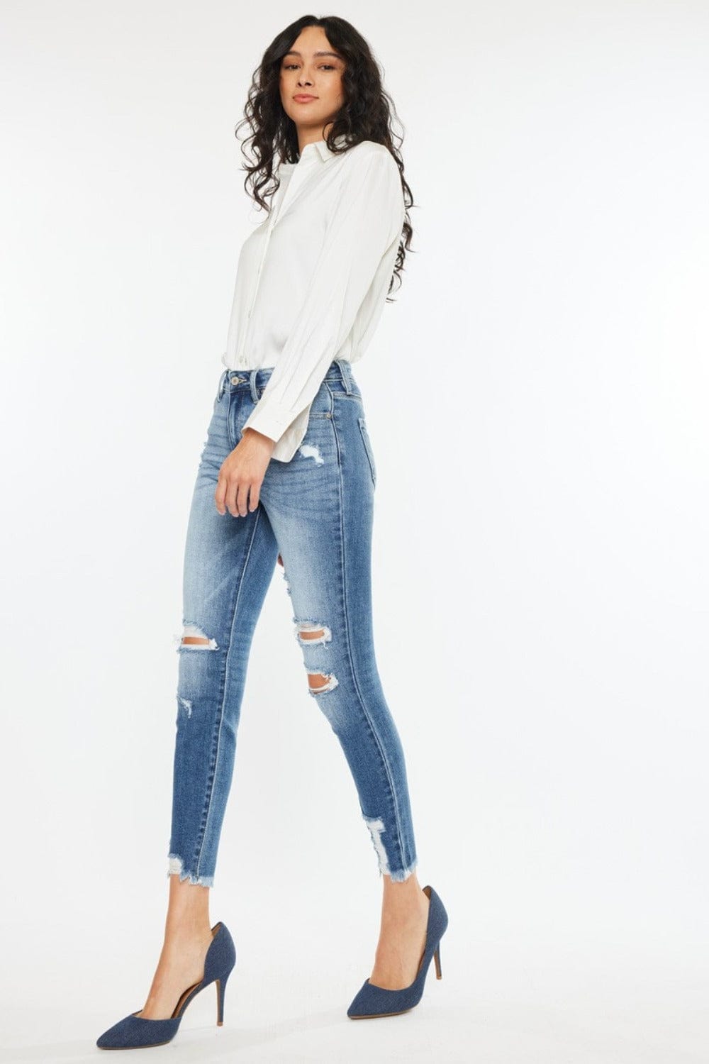 White Smoke Kancan High Rise Frayed Ankle Skinny Jeans