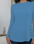 Steel Blue Round Neck Long Sleeve T-Shirt