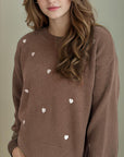 Heart Round Neck Long Sleeve Sweater