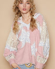 POL Star Patch Lace Long Sleeve Hooded Top