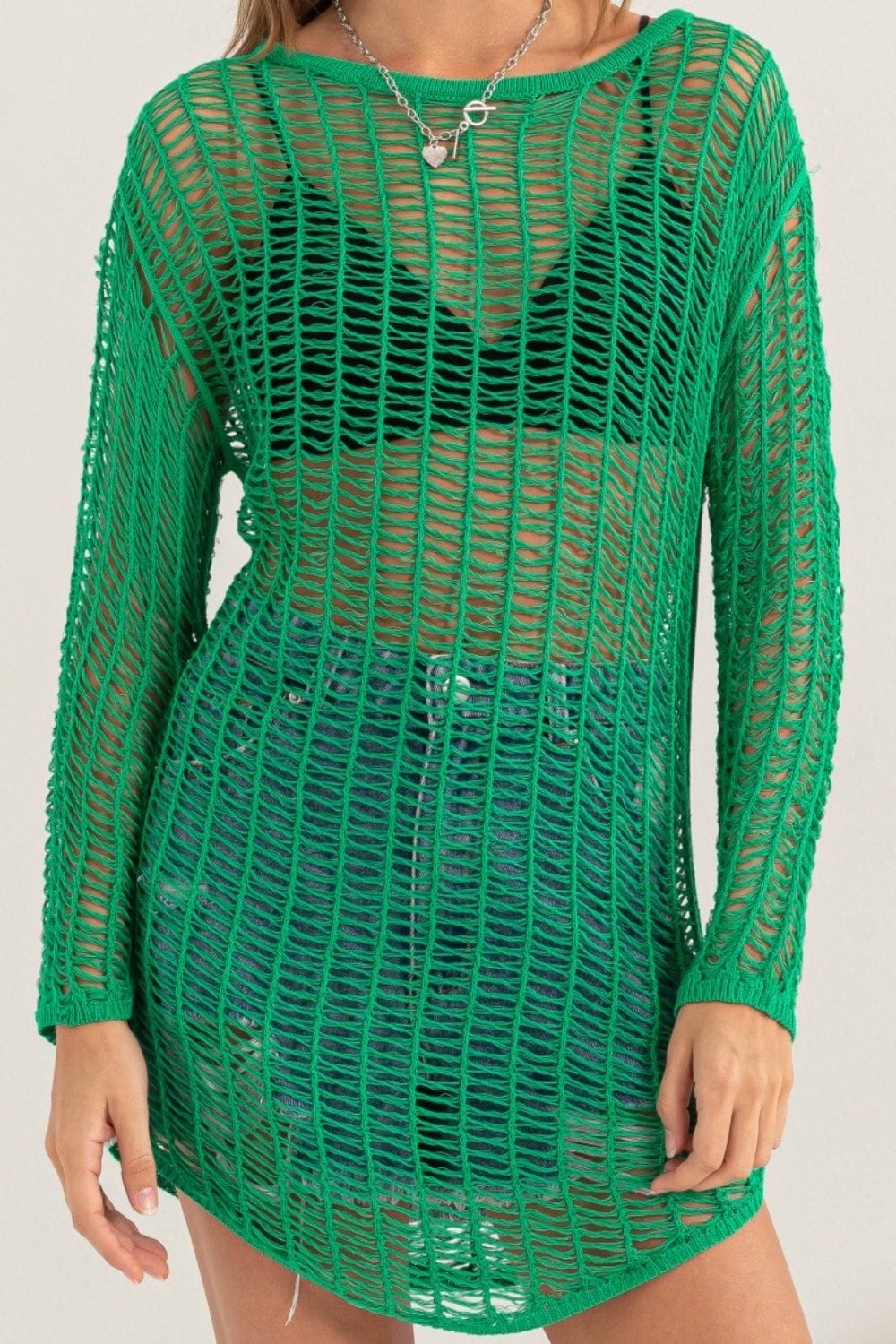 Sea Green HYFVE Crochet Long Sleeve Cover Up