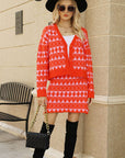 Geometric Dropped Shoulder Cardigan and Knit Skirt Set