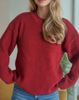 Solid Color Round Neck Long Sleeve Sweater