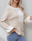 Contrast Round Neck Long Sleeve Sweater