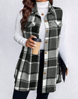 Honey Plus Size Pocketed Plaid Button Up Vest Coat