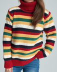 Contrast Stripes Turtleneck Long Sleeve Sweater