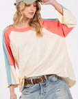 Light Gray SAGE + FIG Color Block Curved Hem T-Shirt