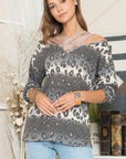 Gray Celeste Full Size Leopard Long Sleeve T-Shirt with Braided Strap