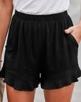 Dark Gray Elastic Waist Shorts with Pockets