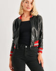 Comme PU Leather Baseball Collar Long Sleeve Jacket