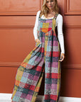 Double Take Full Size Plaid Sleeveless Wide Leg Jumpsuit