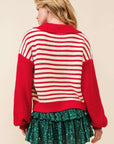 Striped Johnny Collar Long Sleeve Sweater