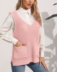 Light Gray Pocketed V-Neck Sweater Vest