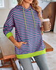 Lovelet Drawstring Striped Long Sleeve Hoodie