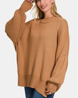 White Smoke Zenana Side Sit Oversize Sweater