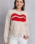 Lip Fringe Round Neck Sweater