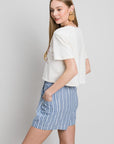 Light Gray Cotton Bleu by Nu Label Yarn Dye Striped Shorts