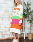 Color Block V-Neck Long Sleeve Sweater Dress