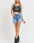 RISEN Full Size High Rise Distressed Raw Hem Denim Shorts