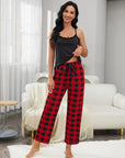 Lace Trim Cami and Plaid Pants Lounge Set