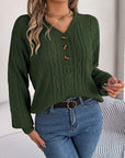 Cable-Knit V-Neck Long Sleeve Sweater