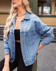 Dim Gray Pocketed Button Up Denim Jacket