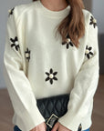 Flower Round Neck Raglan Sleeve Sweater