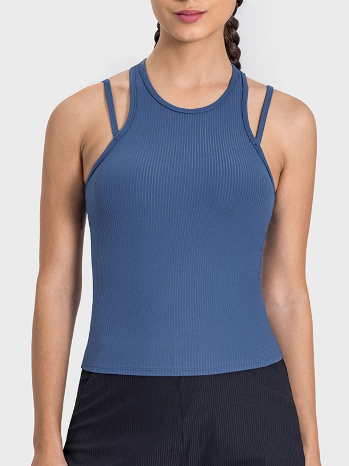 Light Gray Cutout Round Neck Racerback Active Tank