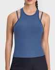 Light Gray Cutout Round Neck Racerback Active Tank