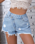 Dark Gray Distressed Raw Hem Denim Shorts