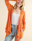 And The Why Full Size Thermal Hooded Open Front Cardigan with Pockets