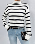 Striped Turtleneck Drop Shoulder Sweater