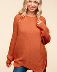 Haptics Full Size Side Slit Texture Asymmetric Sweater