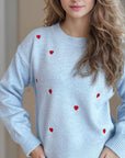 Heart Round Neck Long Sleeve Sweater