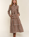 Light Gray And the Why Plaid Tiered Midi Shirt Dress