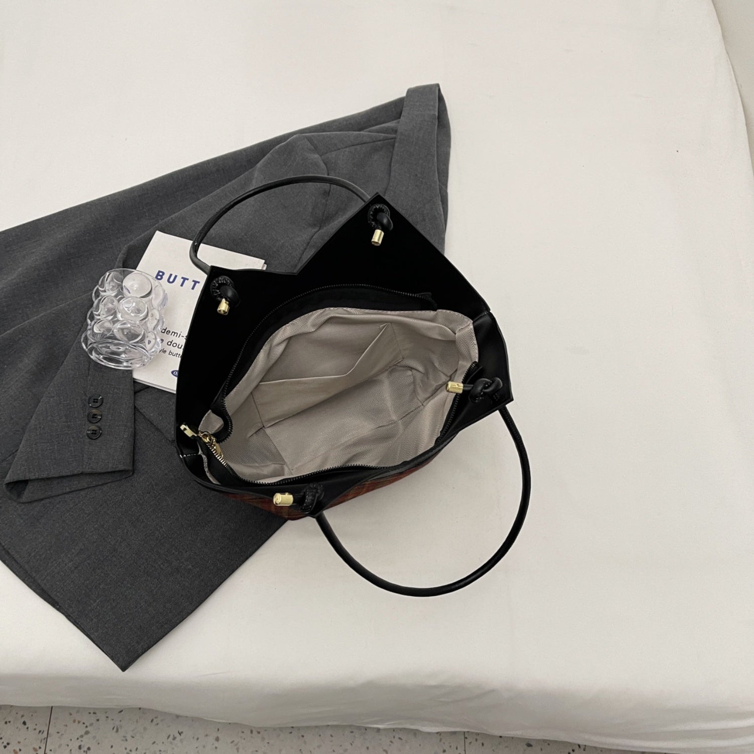 Dark Slate Gray Plaid Print Tote Bag Sentient Beauty Fashions Bag