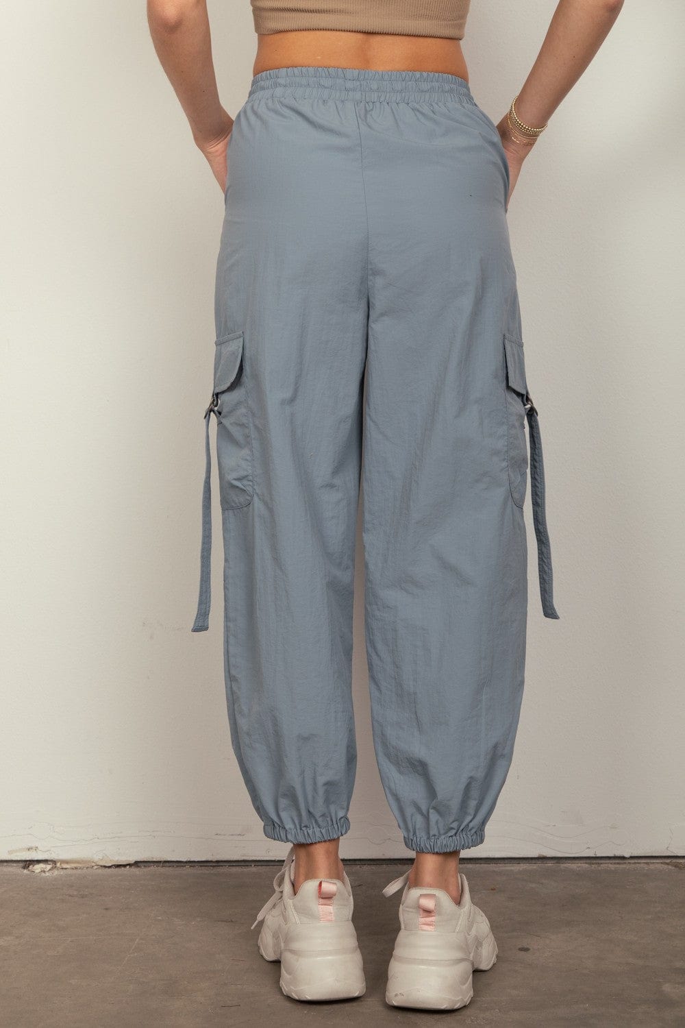 Dark Gray VERY J Elastic Waist Woven Cargo Pants