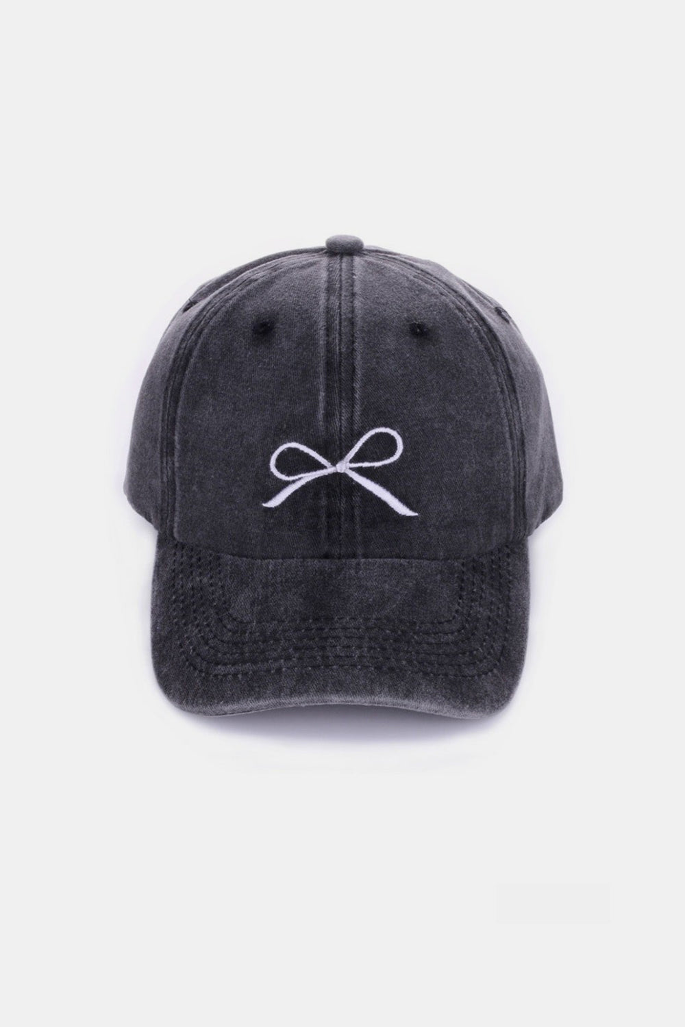 Dark Slate Gray Zenana Bow Embroidered Washed Cotton Caps Sentient Beauty Fashions Apparel &amp; Accessories