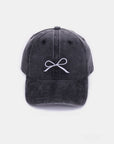 Dark Slate Gray Zenana Bow Embroidered Washed Cotton Caps Sentient Beauty Fashions Apparel & Accessories