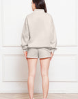 Antique White Half Zip Long Sleeve Sweatshirt and Drawstring Shorts Set Sentient Beauty Fashions Activewear