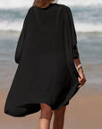 Black Cutout V-Neck Three-Quarter Sleeve Cover Up Sentient Beauty Fashions Apparel & Accessories