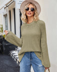 Raglan Sleeve Waffle Knit Sweater