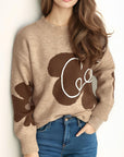 Contrast Round Neck Dropped Shoulder Sweater