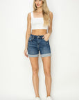 White Smoke RISEN High Rise Cuffed Denim Shorts