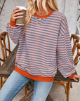 Dark Gray Contrast Striped Long Sleeve Sweatshirt