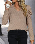 Rosy Brown Textured V-Neck Long Sleeve Top