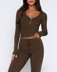 V-Neck Long Sleeve Top and Pants Set